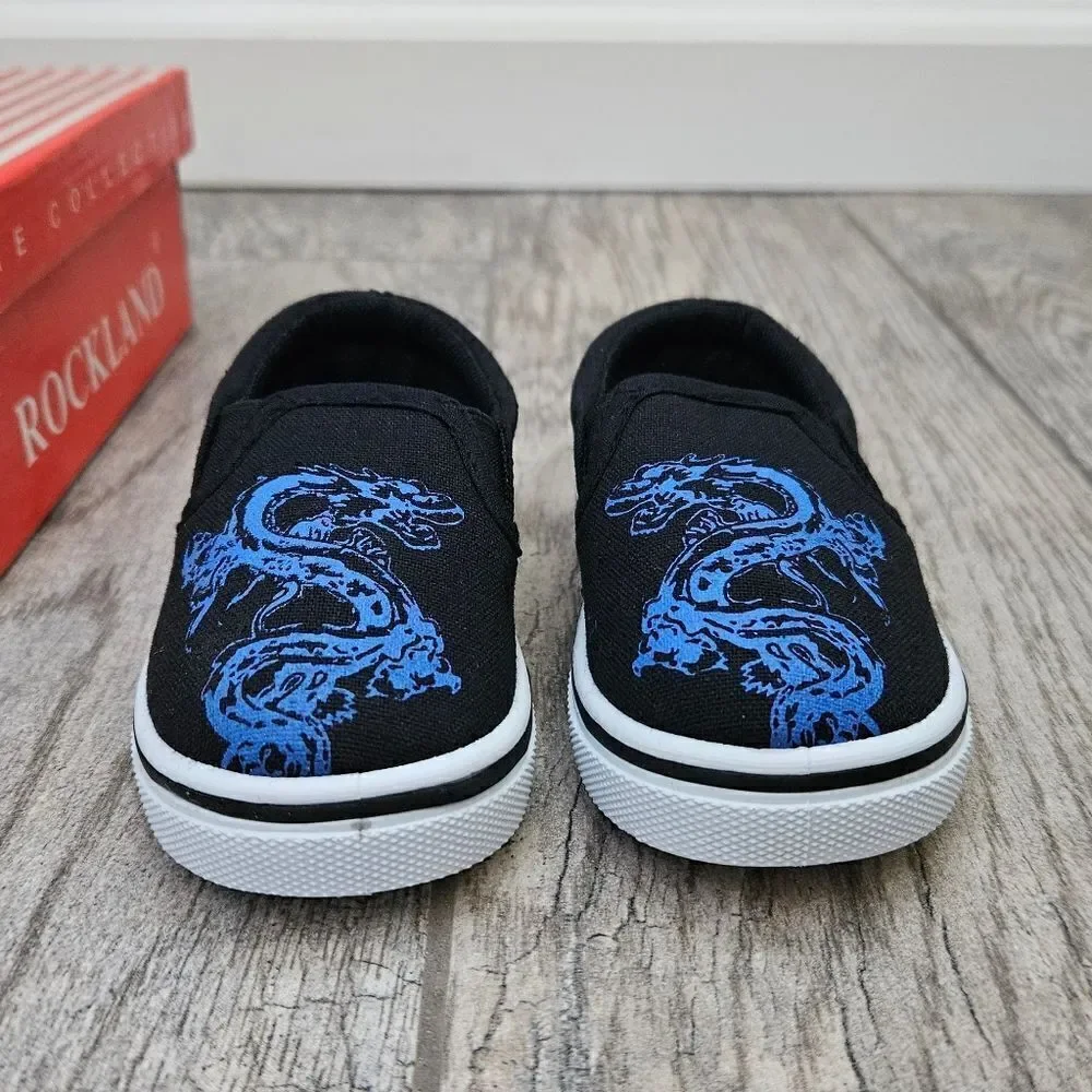 Rockland Black and Blue Dragon Slip On Shoes Size 4T